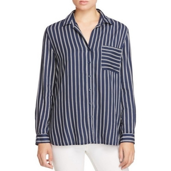 ALC Women's Navy And White Button-Down Nautical Preppy Collared Shirt Size Small - Picture 1 of 7